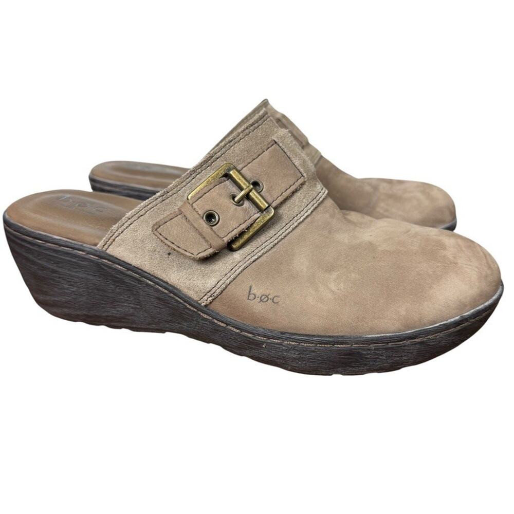 Boc Born Concept Avoca Nubuck Leather Wedge Slip On Mules Loafers Shoes sz 10